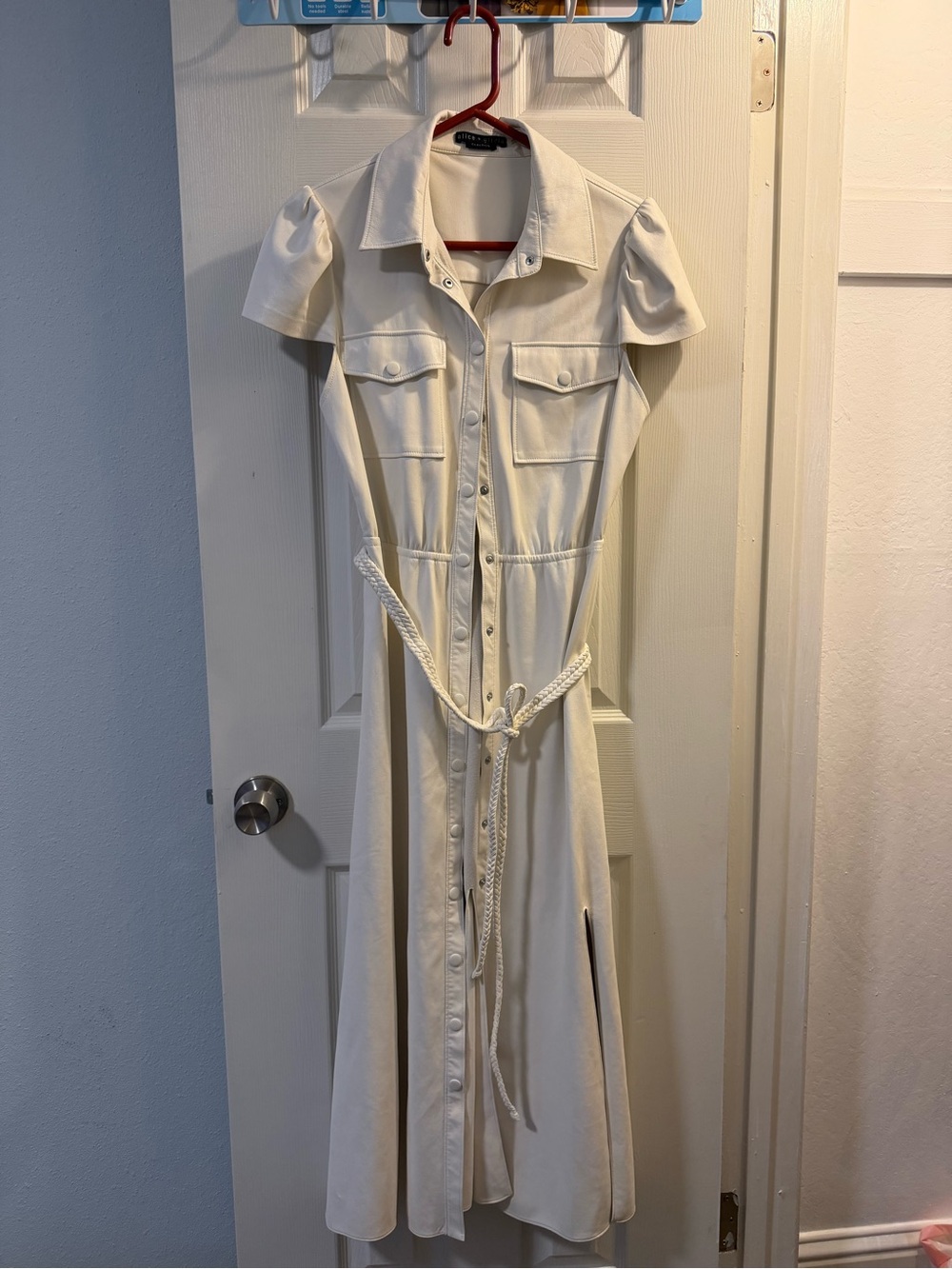 Alice + Olivia Cream Midi Shirt Dress with Braided Rope Belt